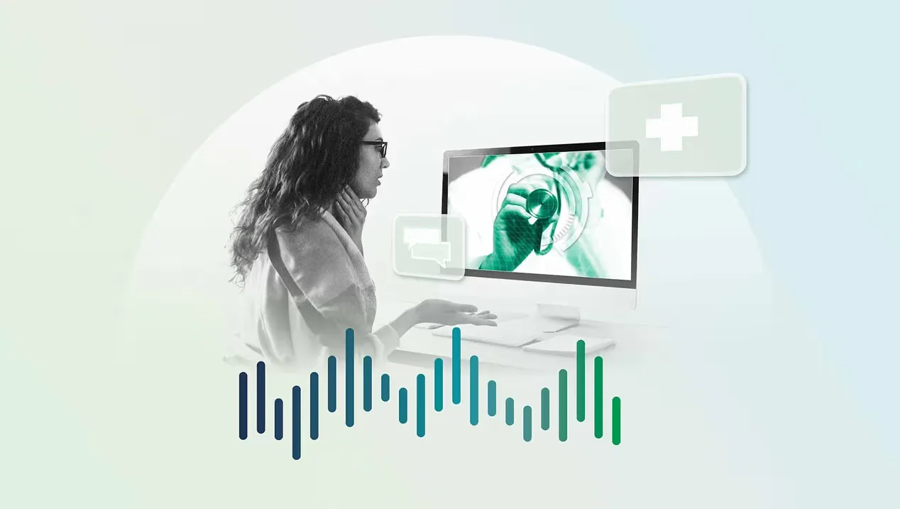 a woman looking at a computer screen showing a doctor with a stethoscope